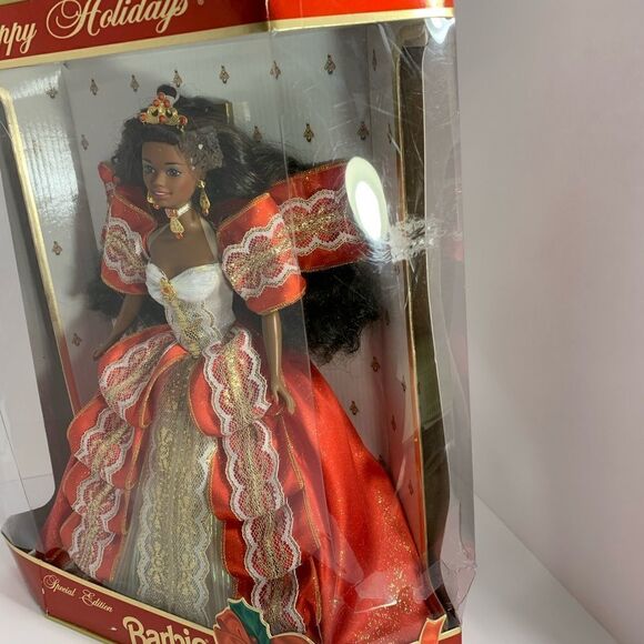 Happy Holidays Barbie Special Edition Wrapped In Red Ribbons Delicate Lace - Picture 3 of 14